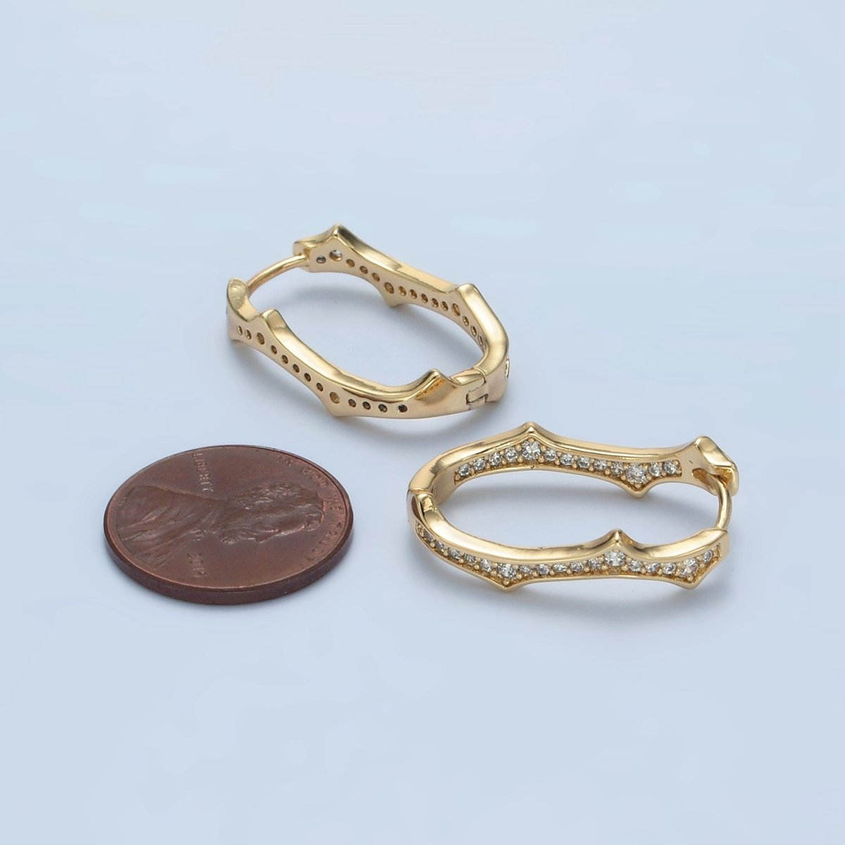 14K Gold Filled Spiked Front-Facing CZ Oblong Hoop Earrings | V495