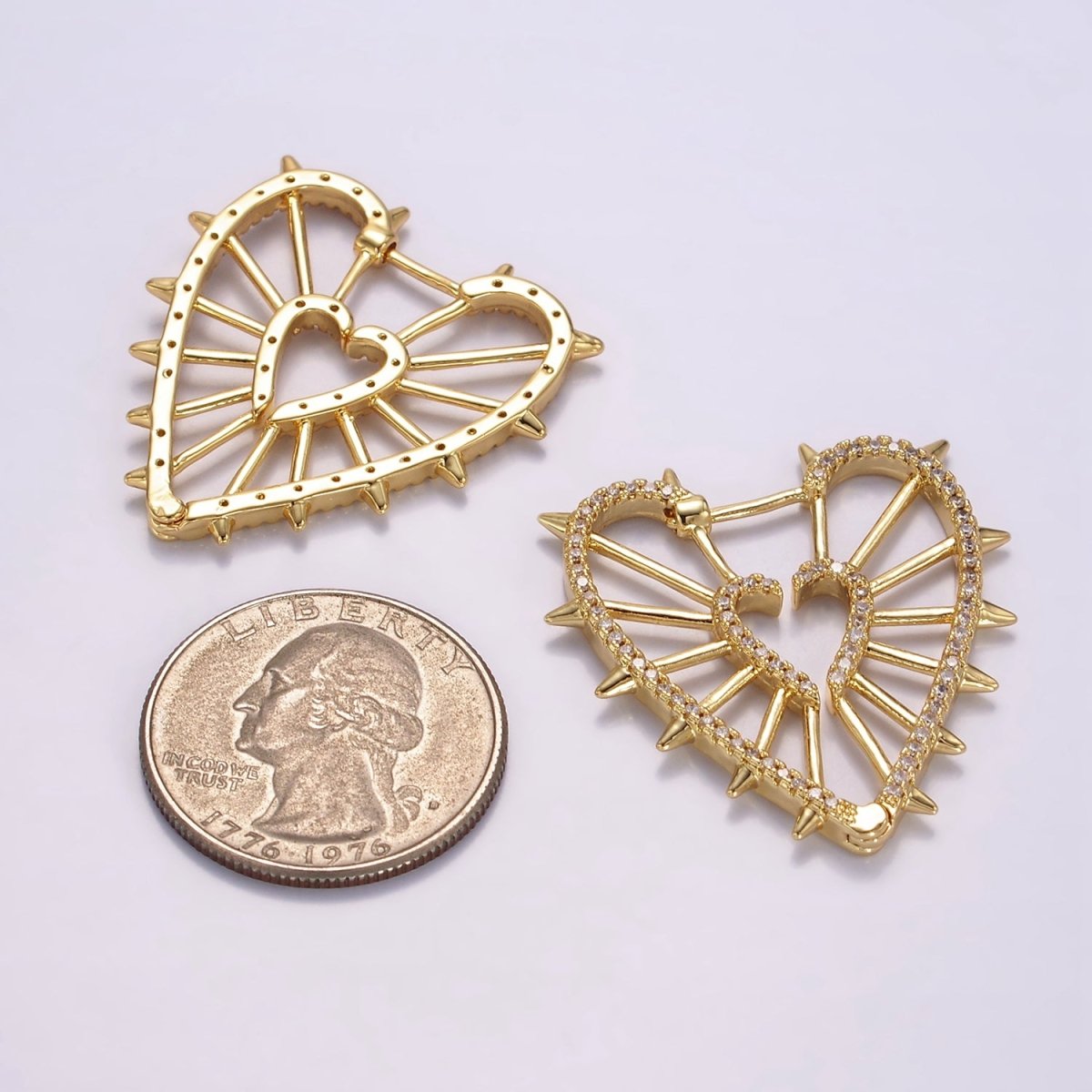 14K Gold Filled Spiked Heart Micro Paved CZ Hoops Earrings | Q066