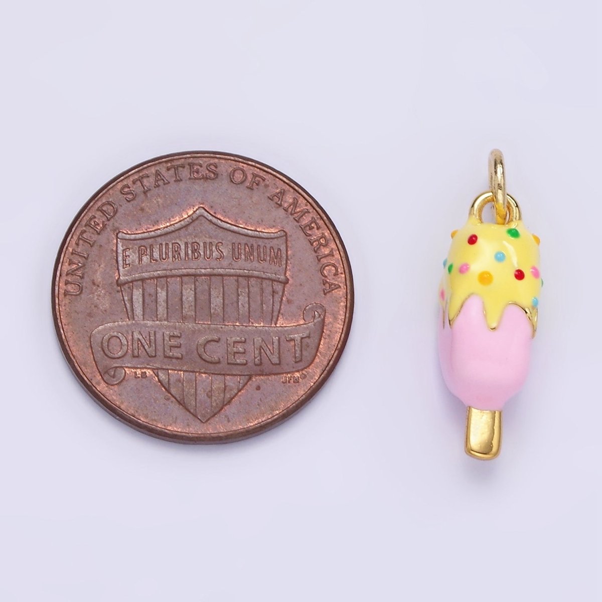 14K Gold Filled Sprinkle Popsicle Pink Enamel Mini Charm | AG831