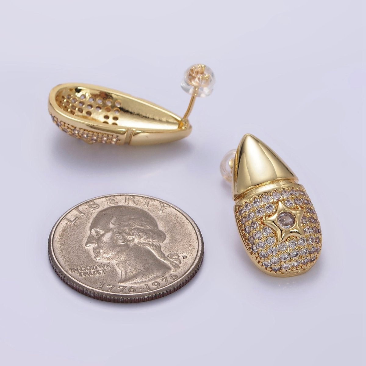 14K Gold Filled Star Micro Paved CZ Edged Teardrop Stud Earrings | P222