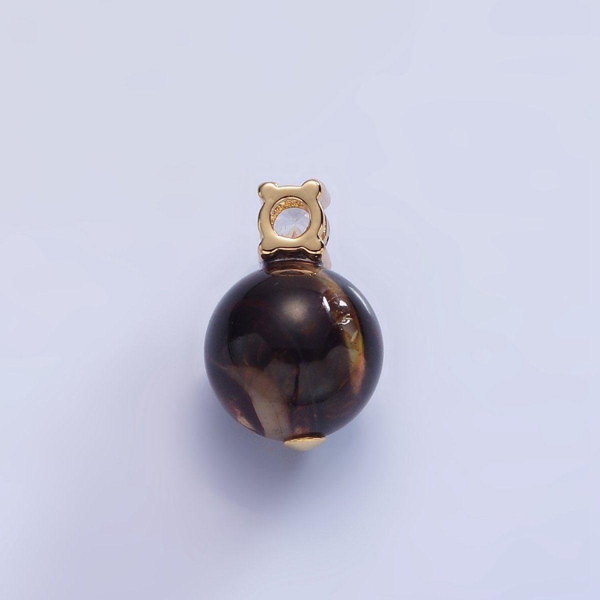 14K Gold Filled Tiger Eye Gemstone Round CZ Drop Pendant | P1791