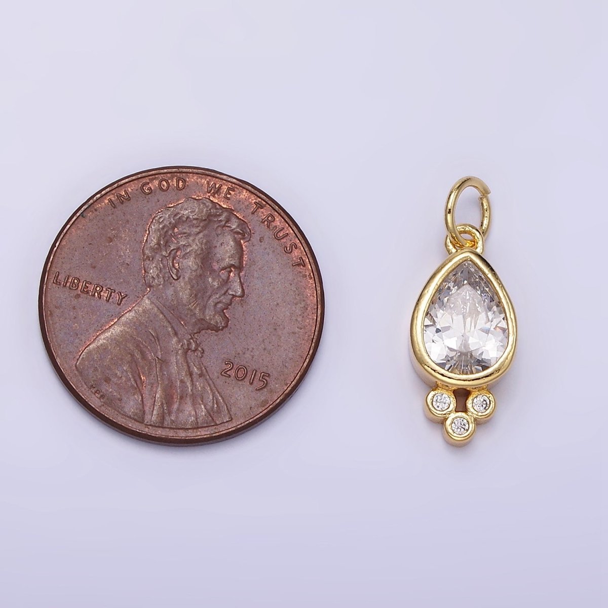 14K Gold Filled Triple Clear CZ Teardrop Mini Charm | D430