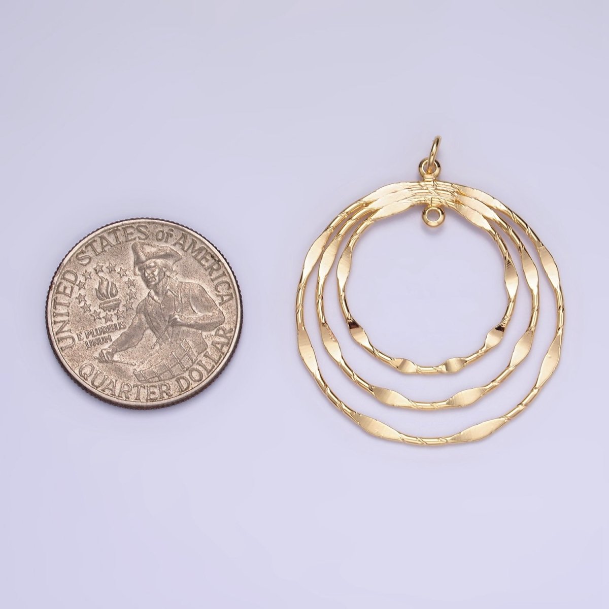 14K Gold Filled Triple Edged Band Geometric Round Charm | AG828