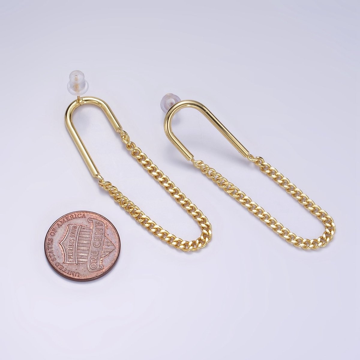 14K Gold Filled U Curb Chain Drop Stud Earrings | AB1177