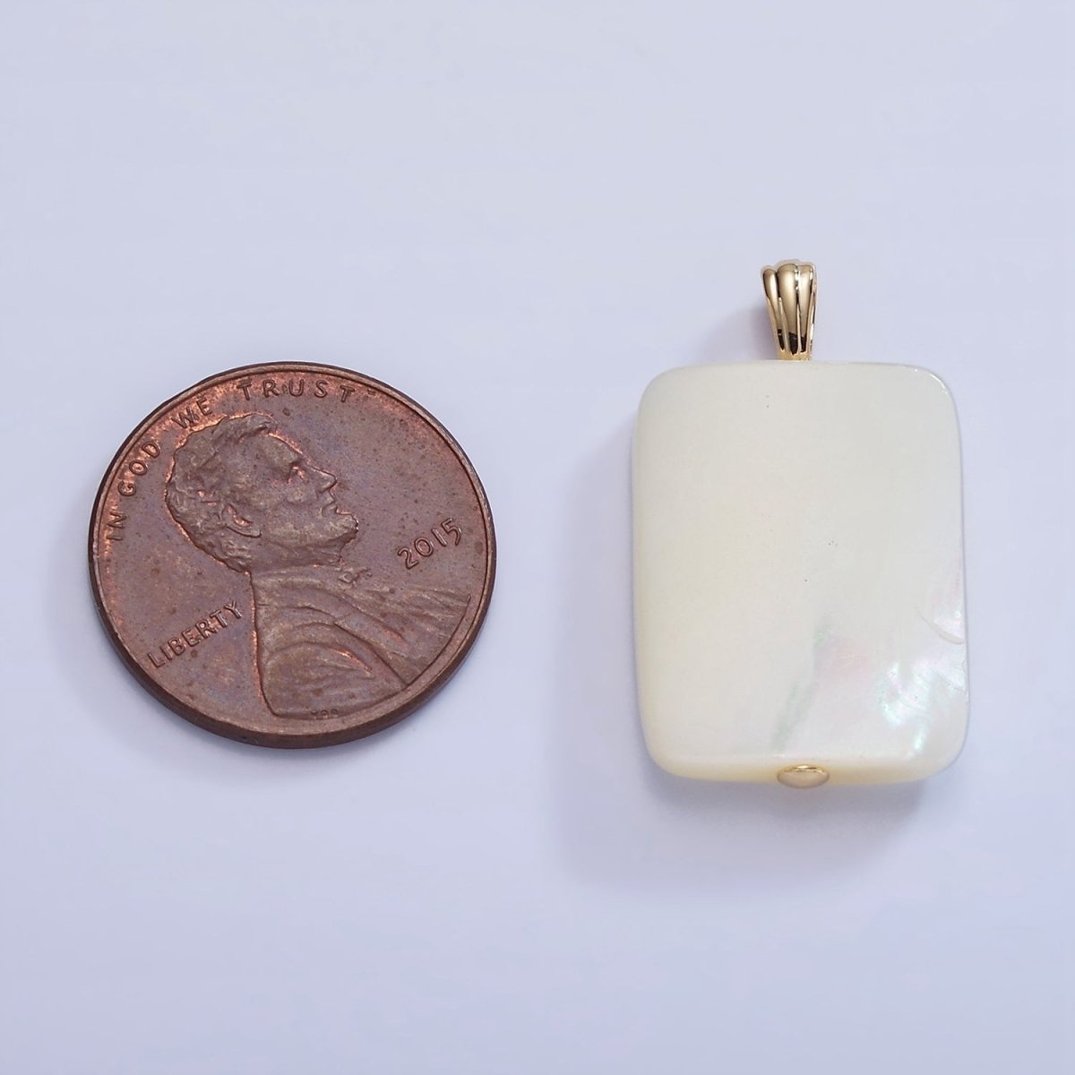 OS 14K Gold Filled White Shell Pearl Rectangle Pendant | P1582