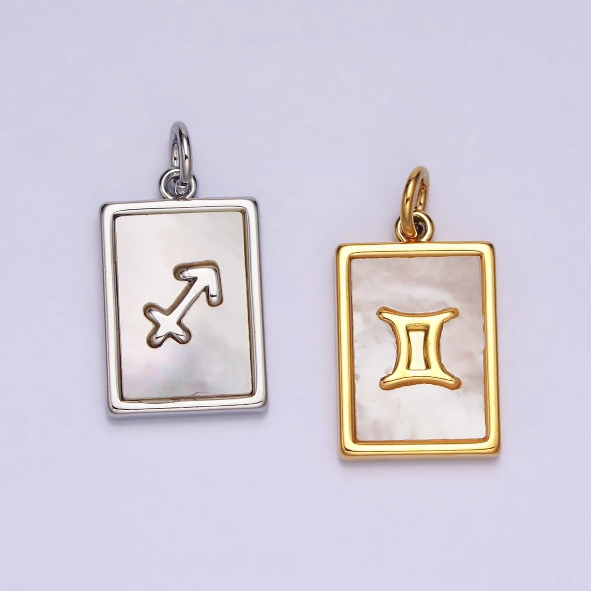 14K Gold Filled Zodiac Sign Shell Pearl Rectangular Tag Charm | A-A1247-A-A1258