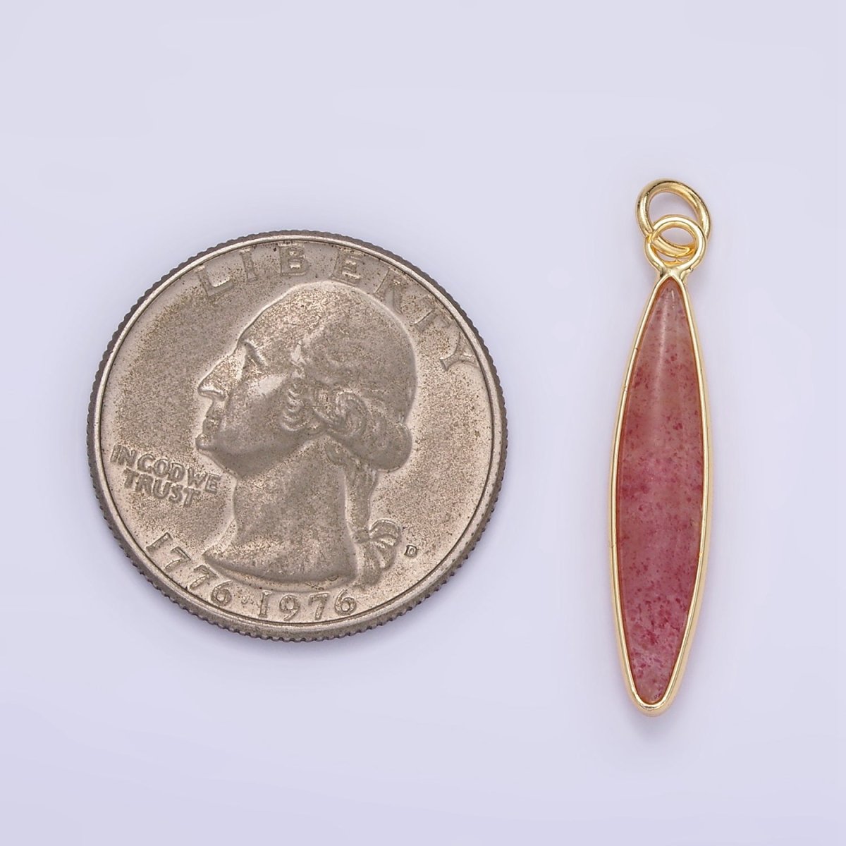 14K Gold Watermelon Quartz, Pink Quartz, Turquoise Sphere Bezel Charm | D560