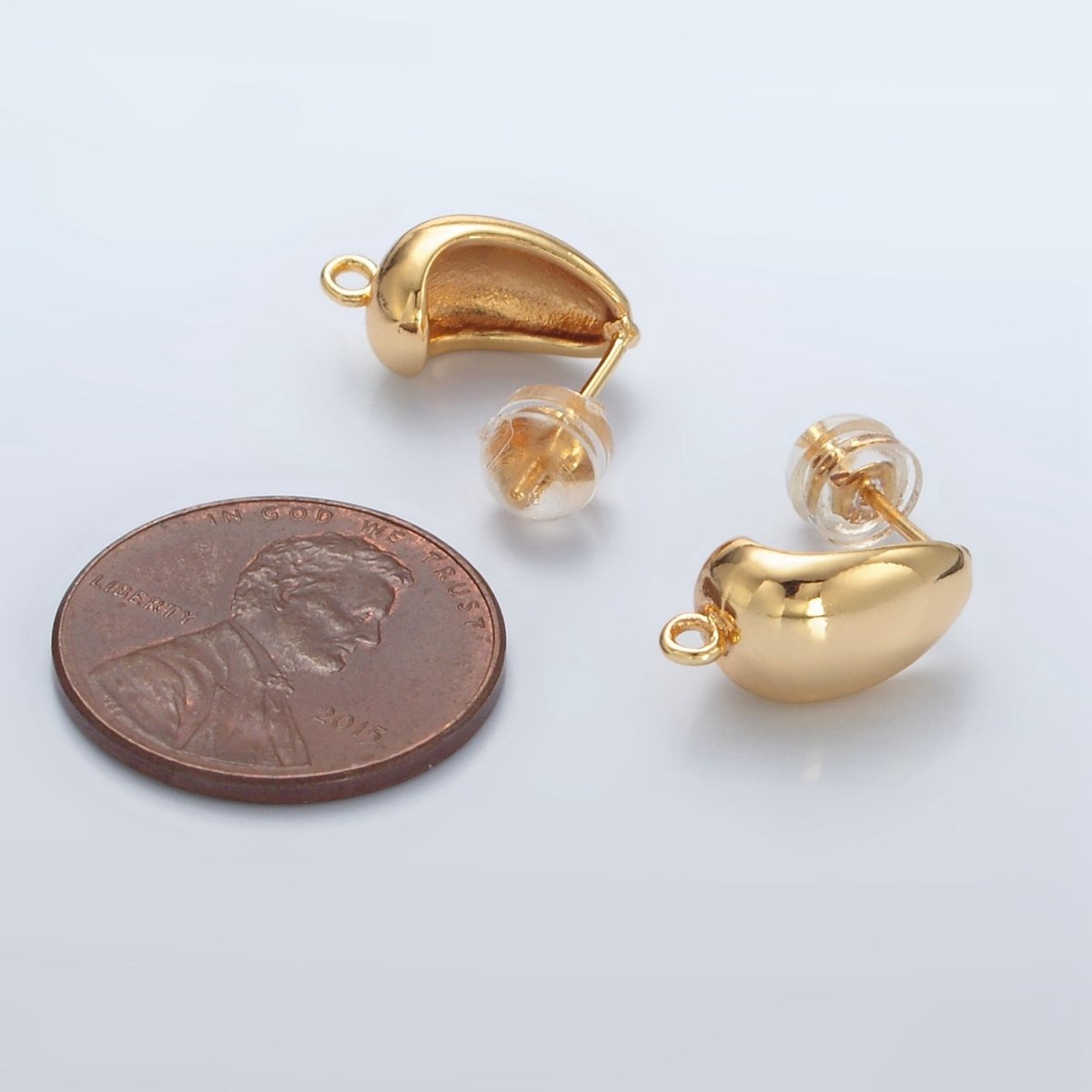 16K Gold Filled 15mm Dome J-Shaped Hoop Open Loop Earrings Findings in Gold & Silver | Z827 Z828