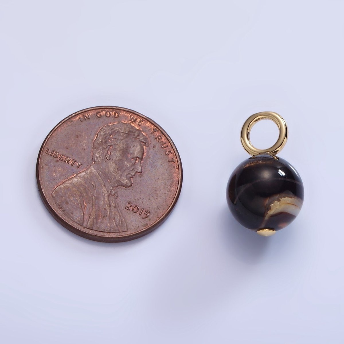16K Gold Filled 16.5mm Dark Tiger Eye Round Drop Charm | P1777
