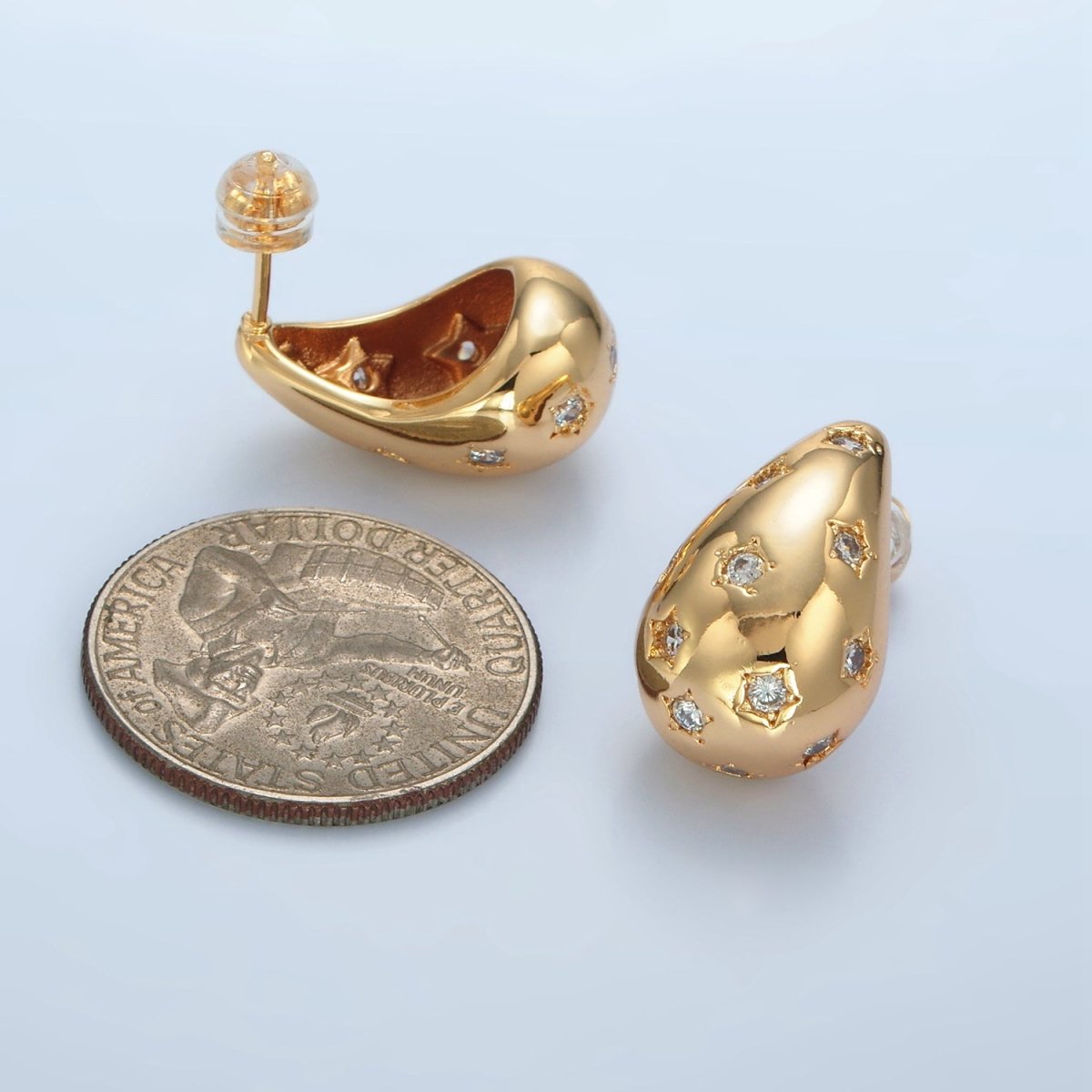 16K Gold Filled 20mm Celestial Star Dotted Dome Teardrop Stud Earrings in Gold & Silver | AD598 AD599