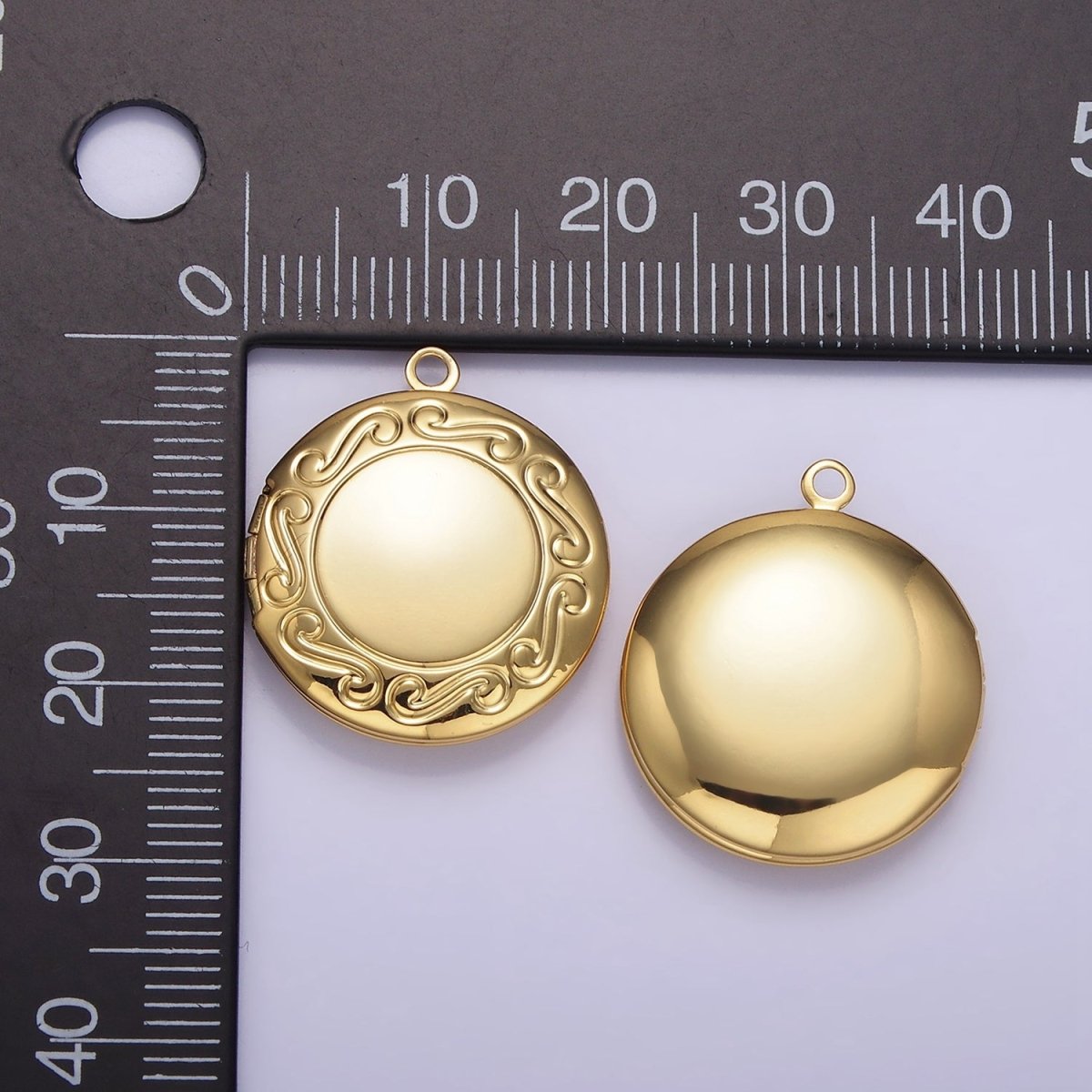 16K Gold Filled 23mm Curved Engraved Round Locket Charm | H269