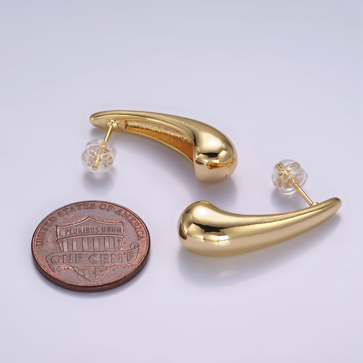 16K Gold Filled 28mm Teardrop Dome Stud Earrings | P518