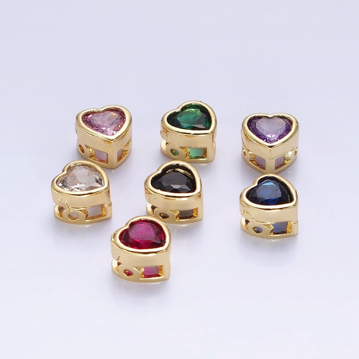 16K Gold Filled 7mm Colorful CZ Heart Bead Charm Spacer | B-797 B-798 B-344 B-800