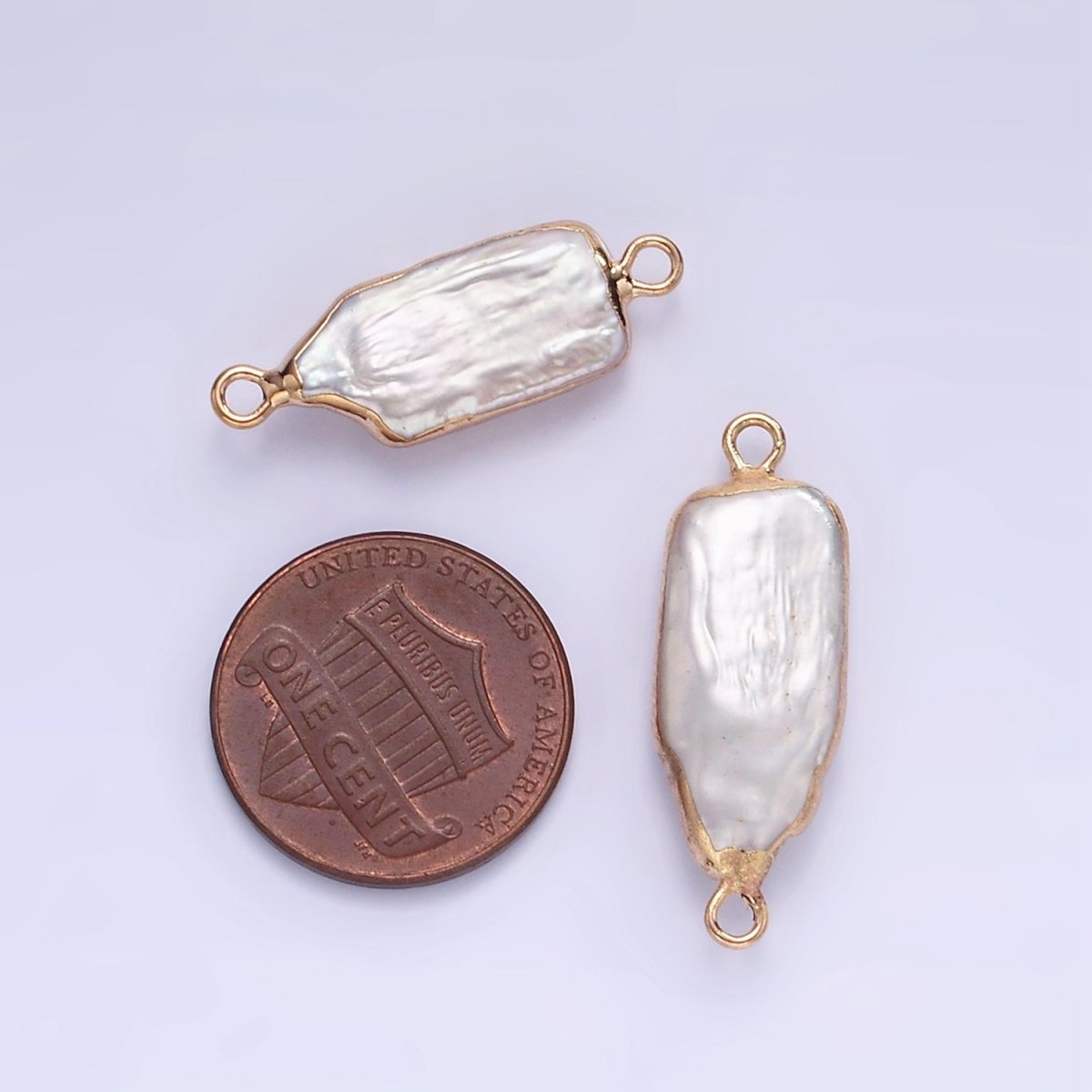 16K Gold Filled Biwa Freshwater Pearl Foil Bezel Connector | P1858