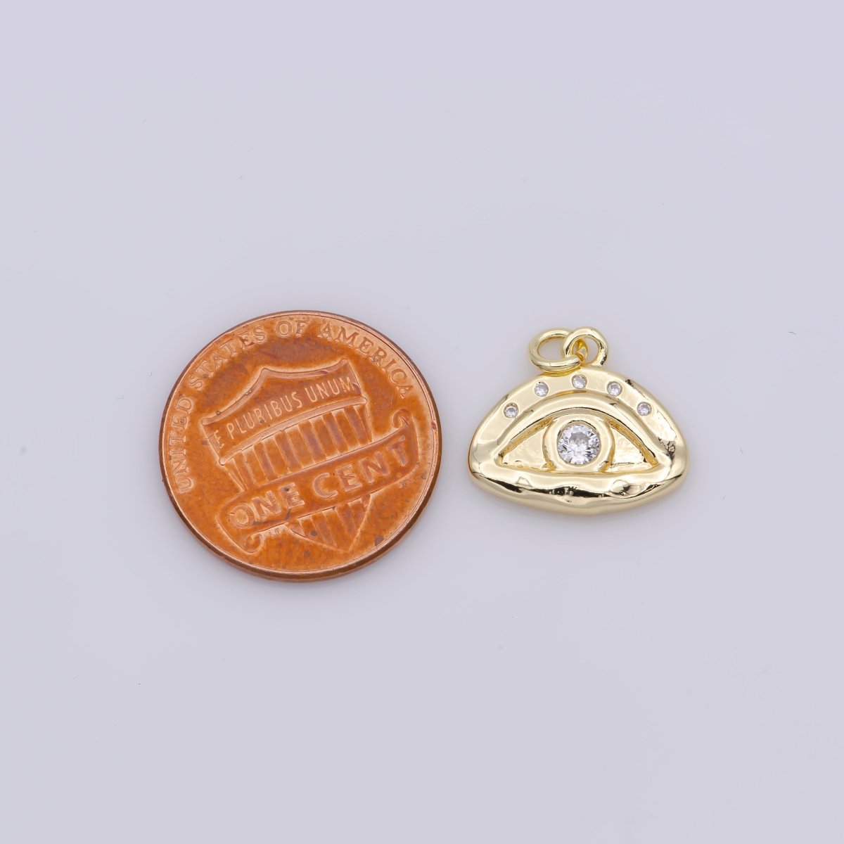 16K Gold Filled Blue, Clear CZ Hammered Evil Eye Charm | M136