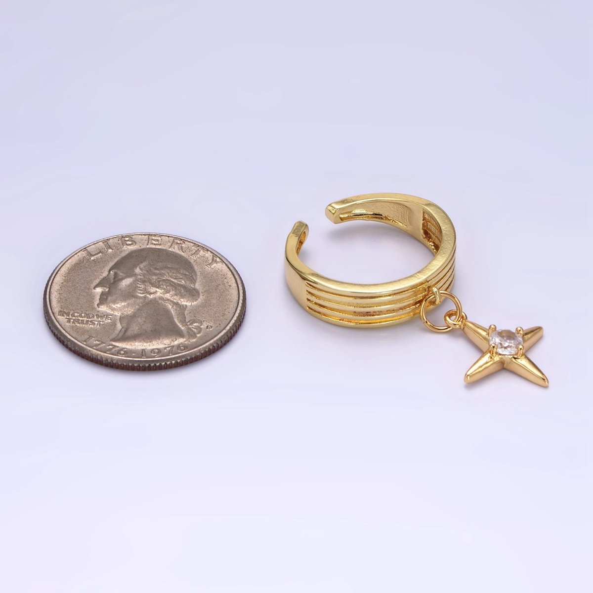 16K Gold Filled Celestial Star CZ Drop Multiple Band Ring | O1388