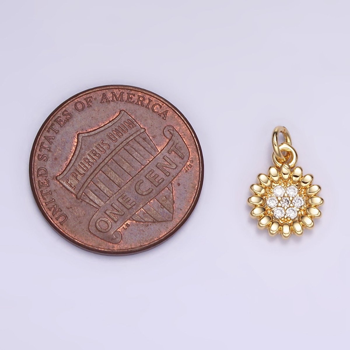 16K Gold Filled Celestial Sunflower Micro Paved CZ Charm | M118