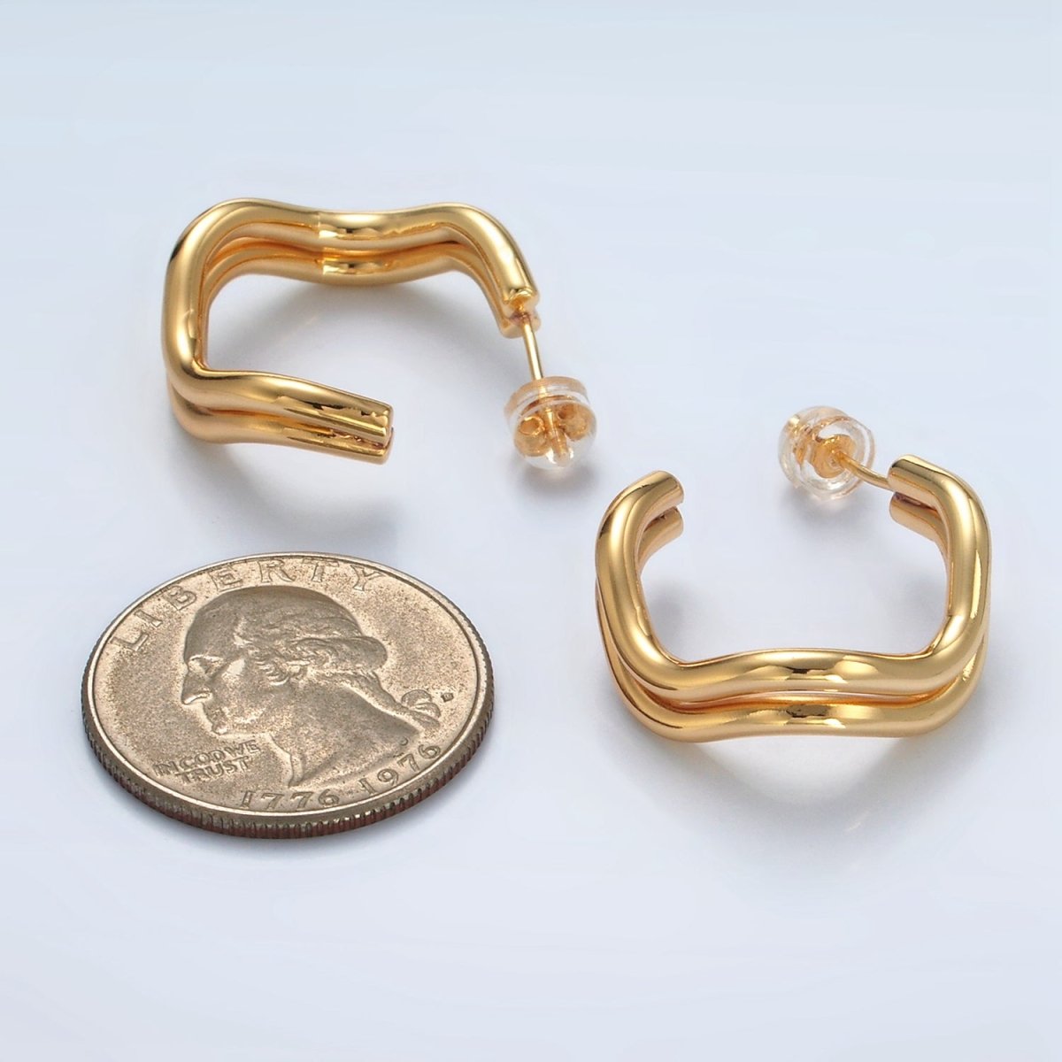 16k Gold Filled Double Band Geometric C Shaped Hoop Earrings Gold and Silver | P528 - P529