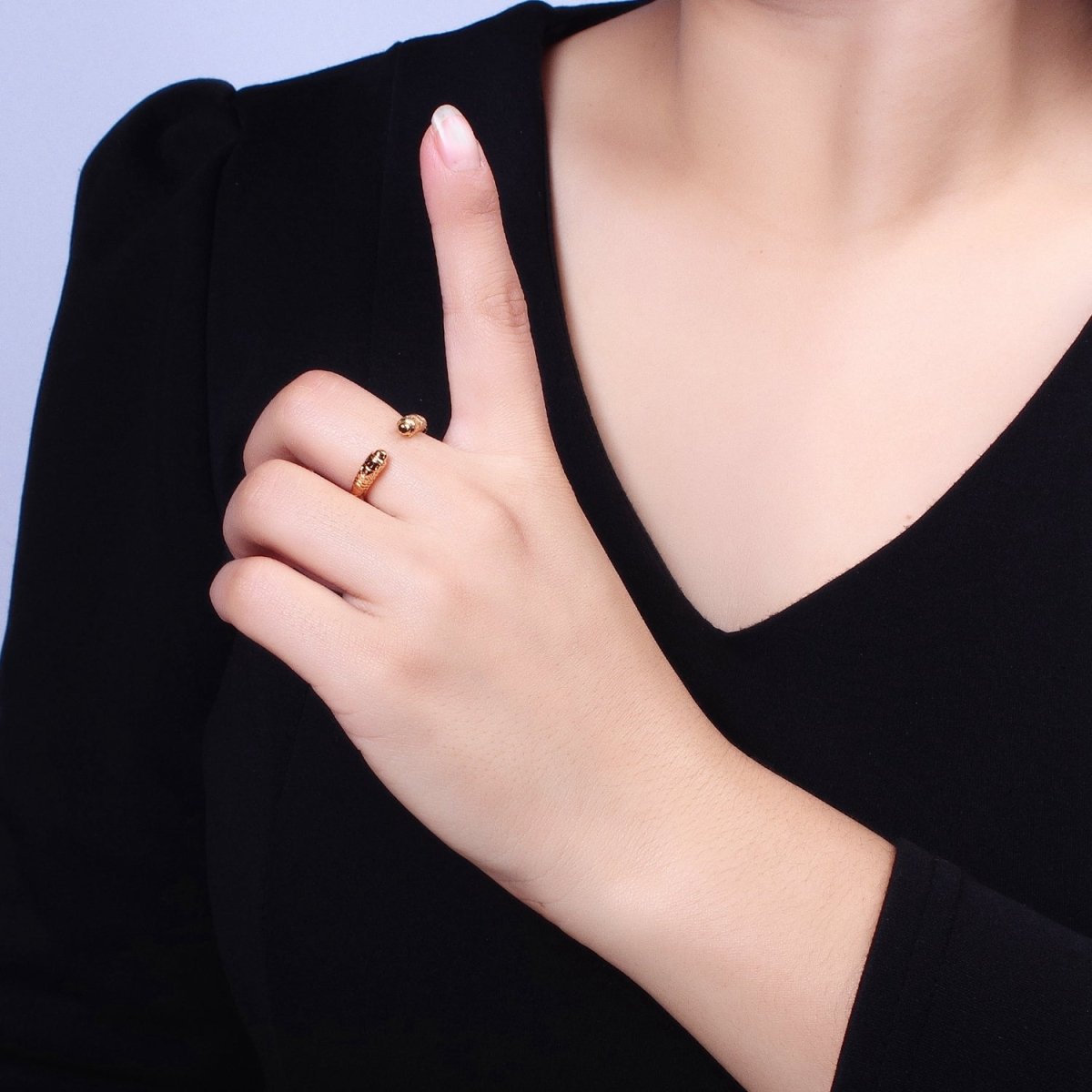 16K Gold Filled Engraved S Crescent Moon Open Adjustable Ring in Gold & Silver | O-1926 O-1927