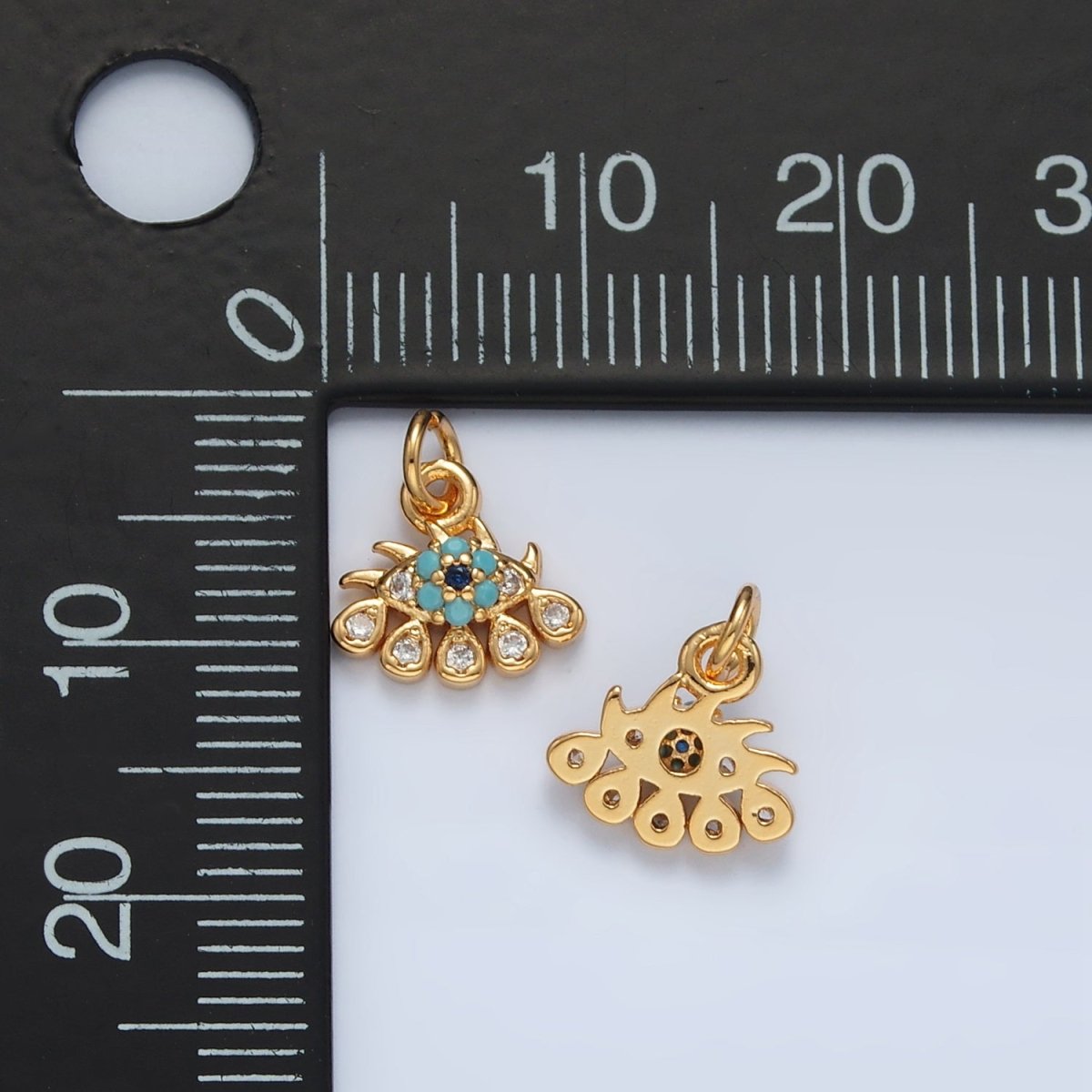 16K Gold Filled Evil Eye Turquoise CZ Teardrop Mini Charm | AG930