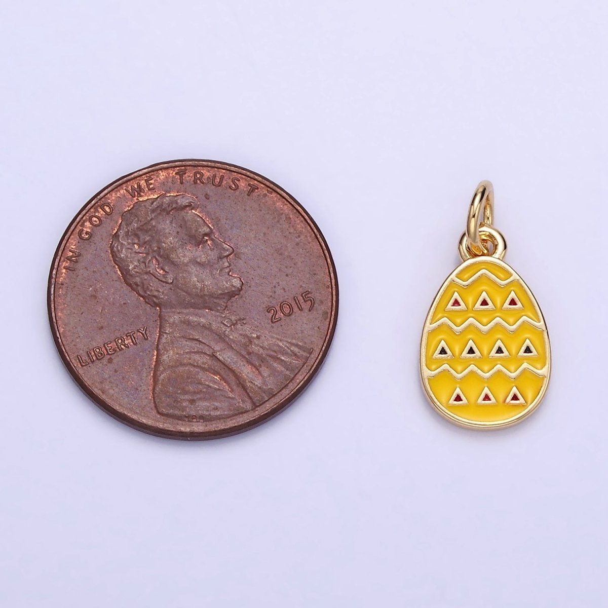16K Gold Filled Geometric Yellow Enamel Easter Egg Charm | C123