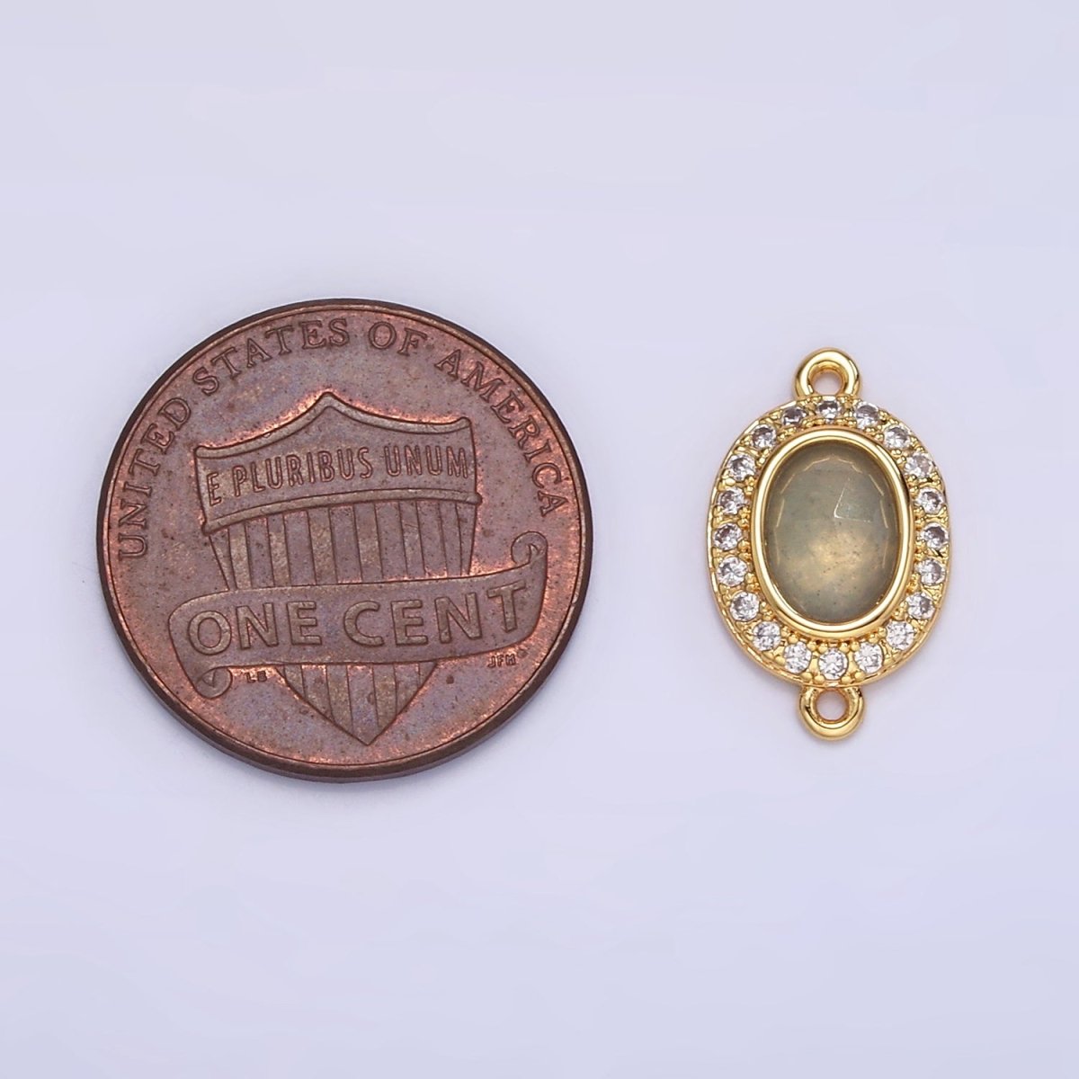 16K Gold Filled Labradorite Micro Paved CZ Oval Connector | F159