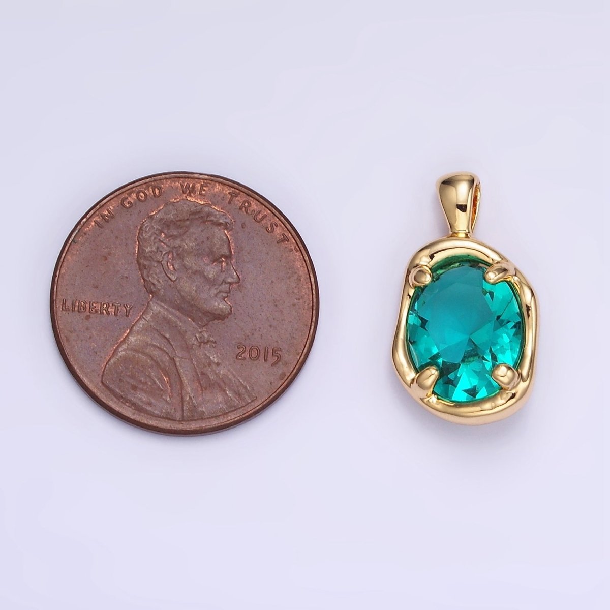 16K Gold Filled Light Teal Blue CZ Molten Bezel Pendant | AA1312