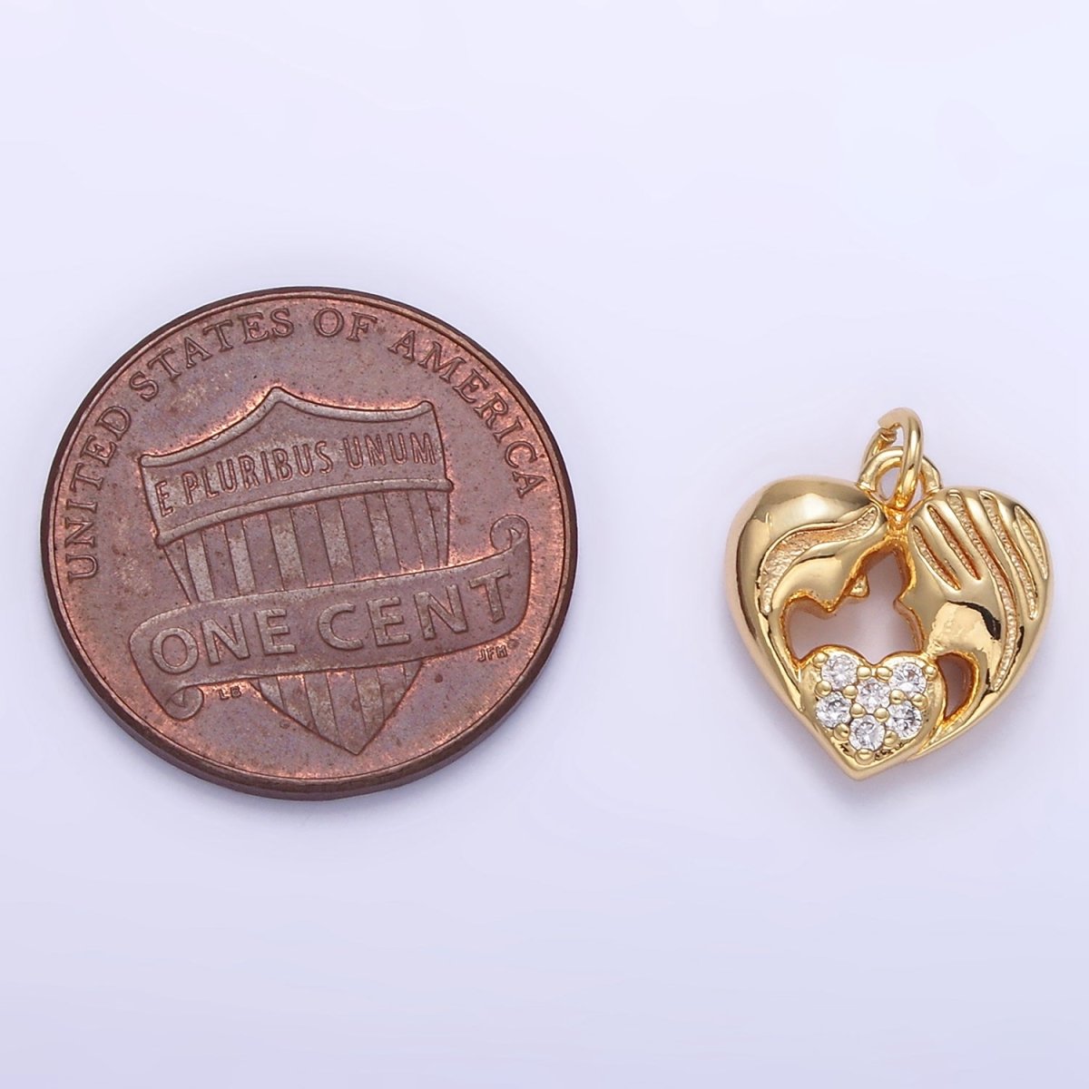 24K Gold Filled Micro Paved Mother-Daughter Portrait Silhouette Heart Charm | AG838