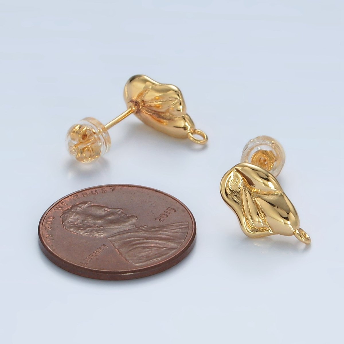 16K Gold Filled Molten Hammered Drop Stud Earrings Findings in Gold & Silver | Z836 Z837