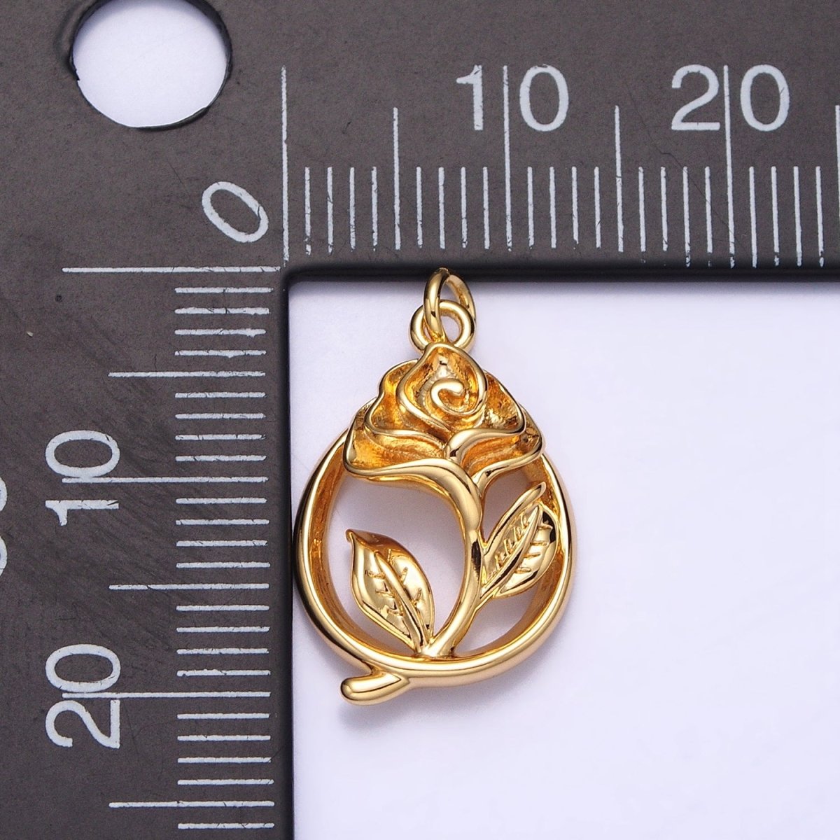16K Gold Filled Open Flower Rose Charm | AC-477