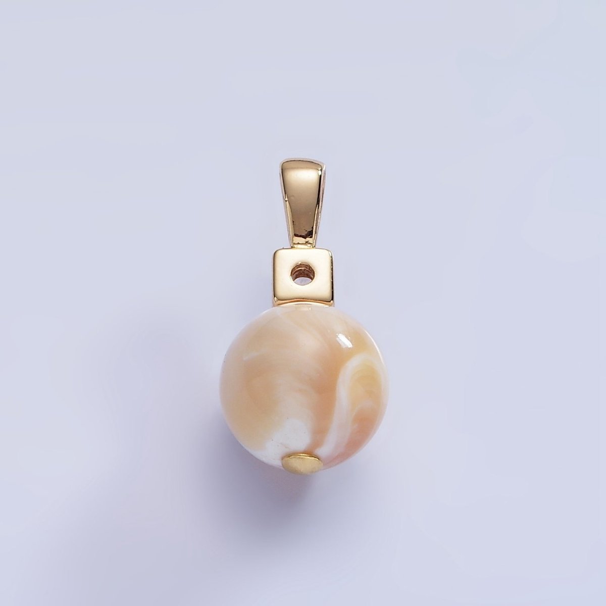 16K Gold Filled Peach Shell Pearl Round CZ Drop Pendant | P1572