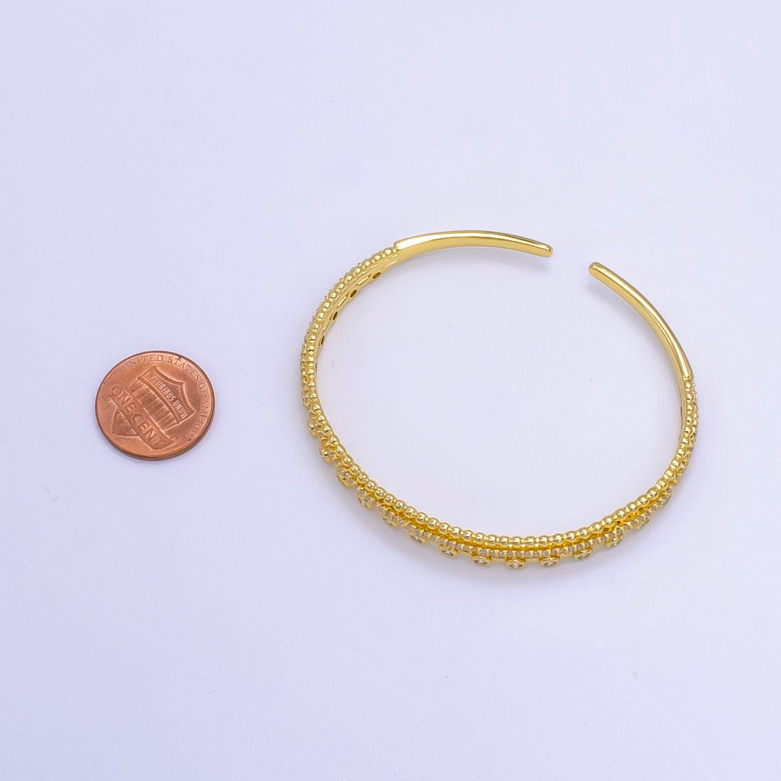 16K Gold Filled Triple Band Bubble CZ Micro Paved Cuff Bracelet | WA-2509