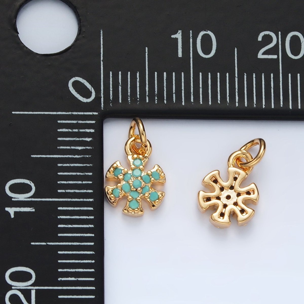 16K Gold Filled Turquoise CZ Flower Snowdrop Mini Charm | AG932