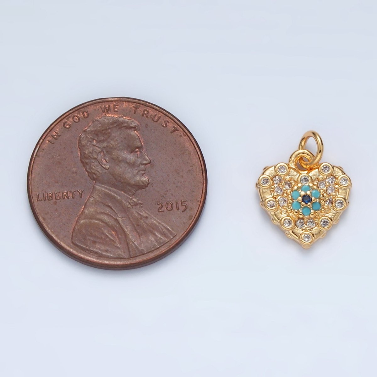 16K Gold Filled Turquoise CZ Micro Paved Heart Mini Charm | AG931