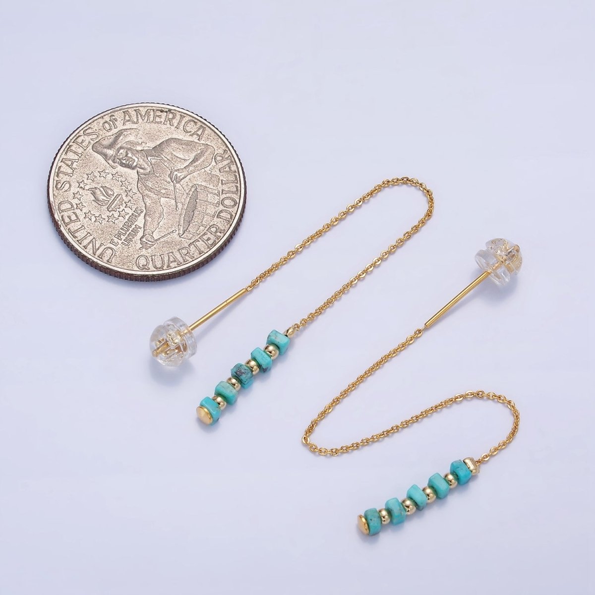 16K Gold Filled Turquoise Gemstone Cable Chain Threader Earrings | P017