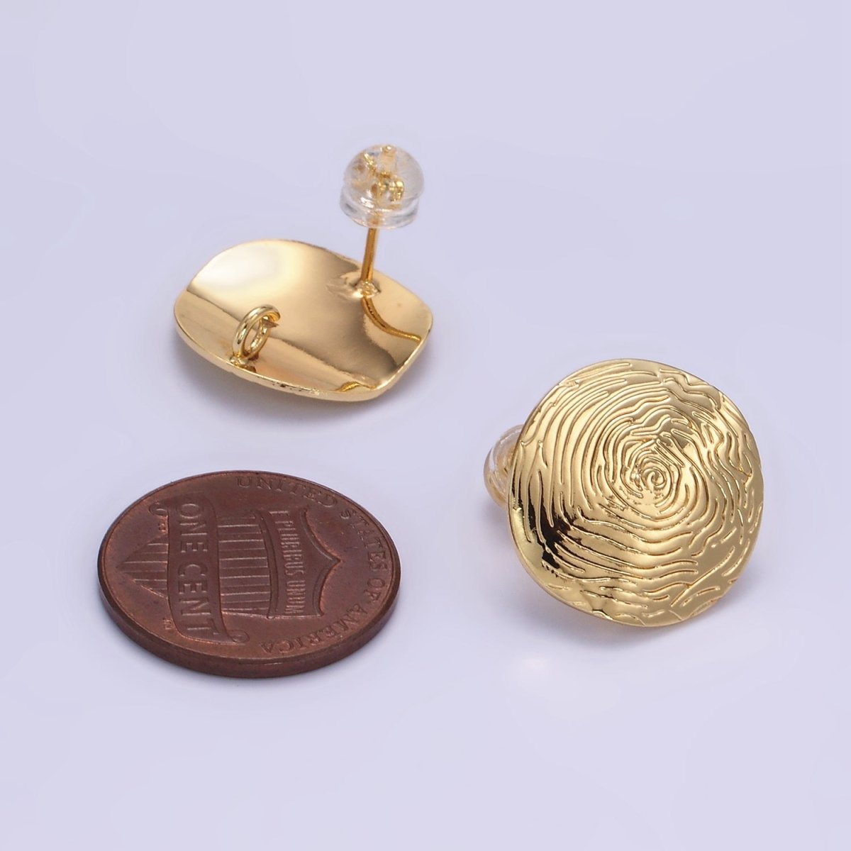 16K Gold Filled Wavy-Lined Textured Round Stud Earrings in Gold & Silver | Z822 Z823