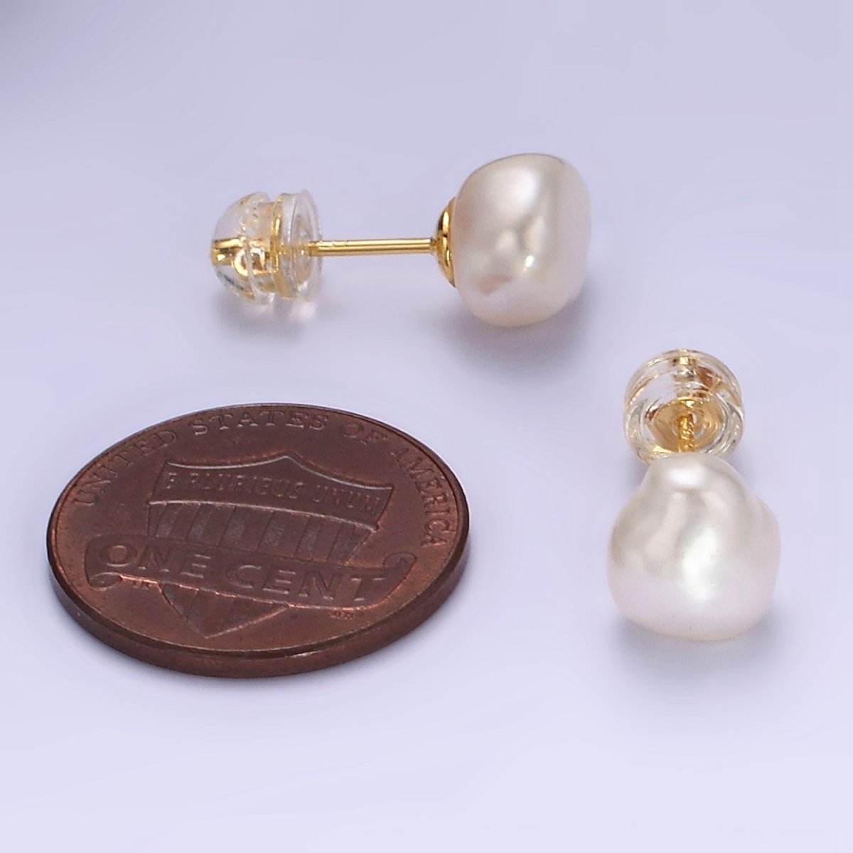 16K Gold Filled White Baroque Freshwater Pearl Stud Earrings | AB1193