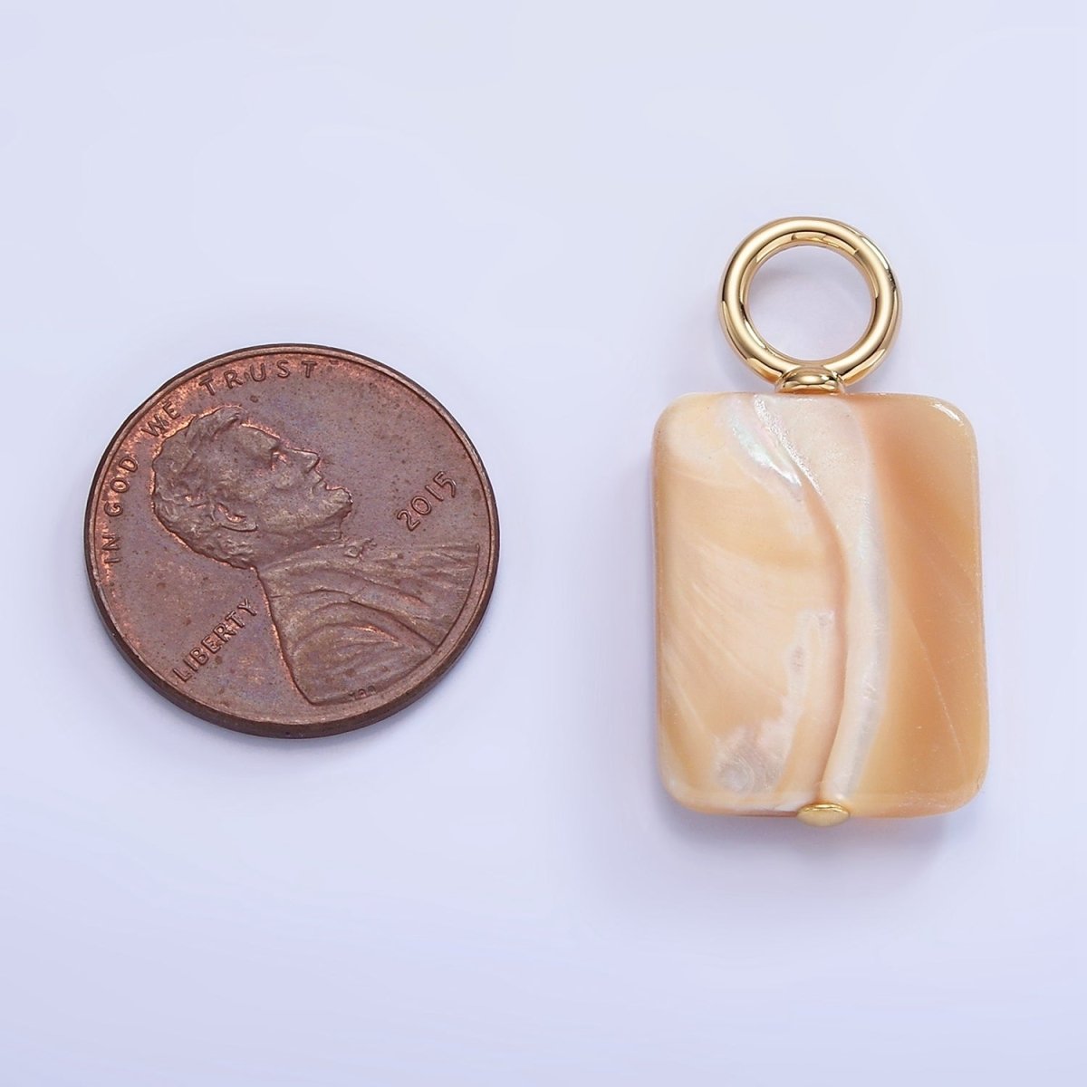 16K Gold Filled White Peach Rectangle Shell Pearl Drop Pendant | P1754