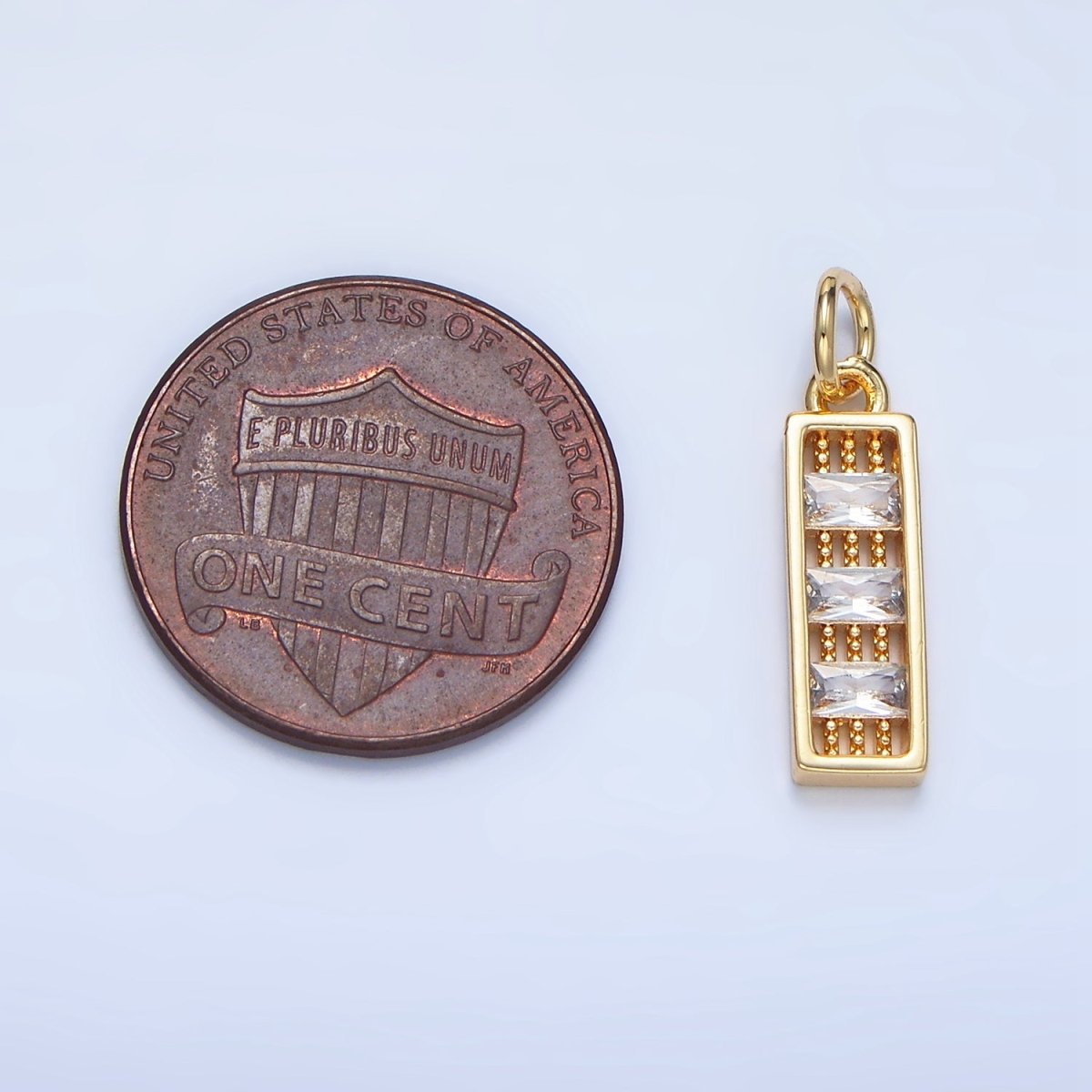 24K Gold Clear CZ Triple Baguette Linear Bar Charm | X933