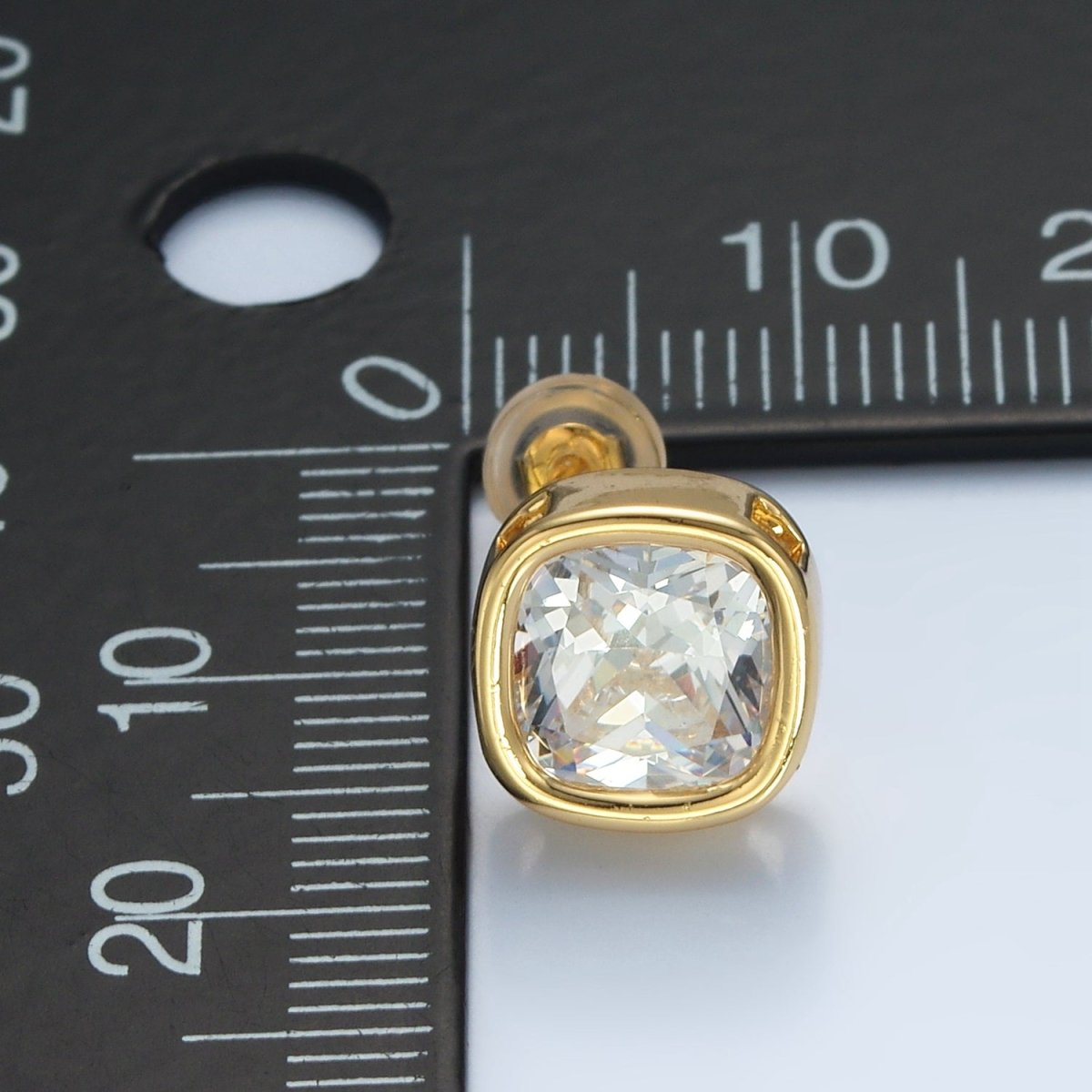 24K Gold Filled 10mm Clear CZ Square Bezel Stud Earrings | AD673