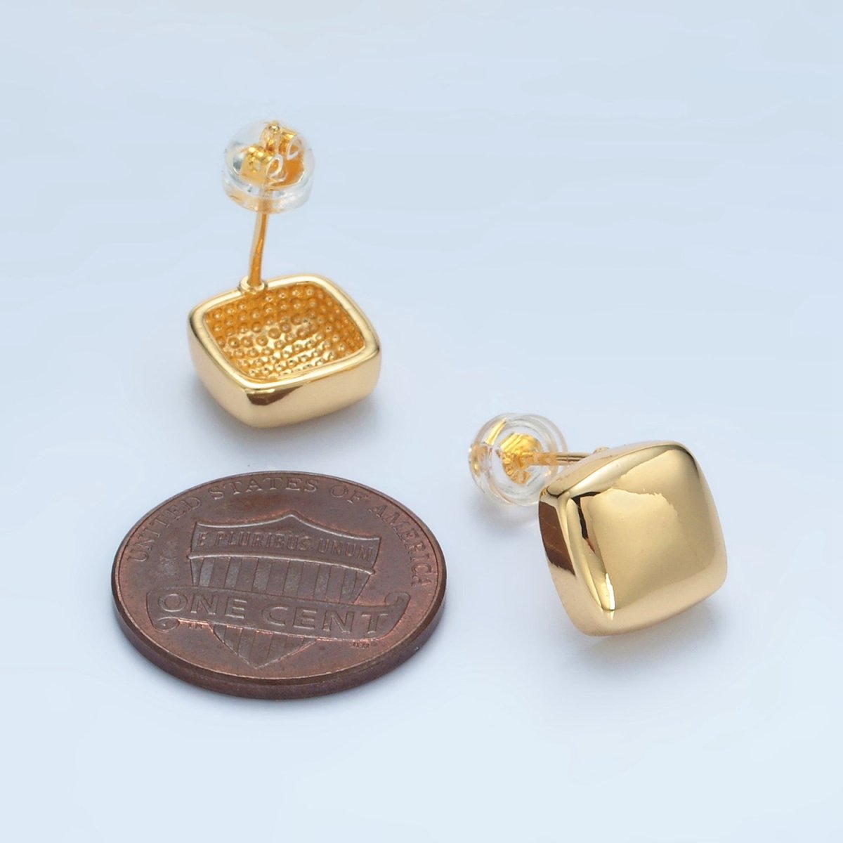 24K Gold Filled 10mm Square Dome Mini Stud Earrings | AD630