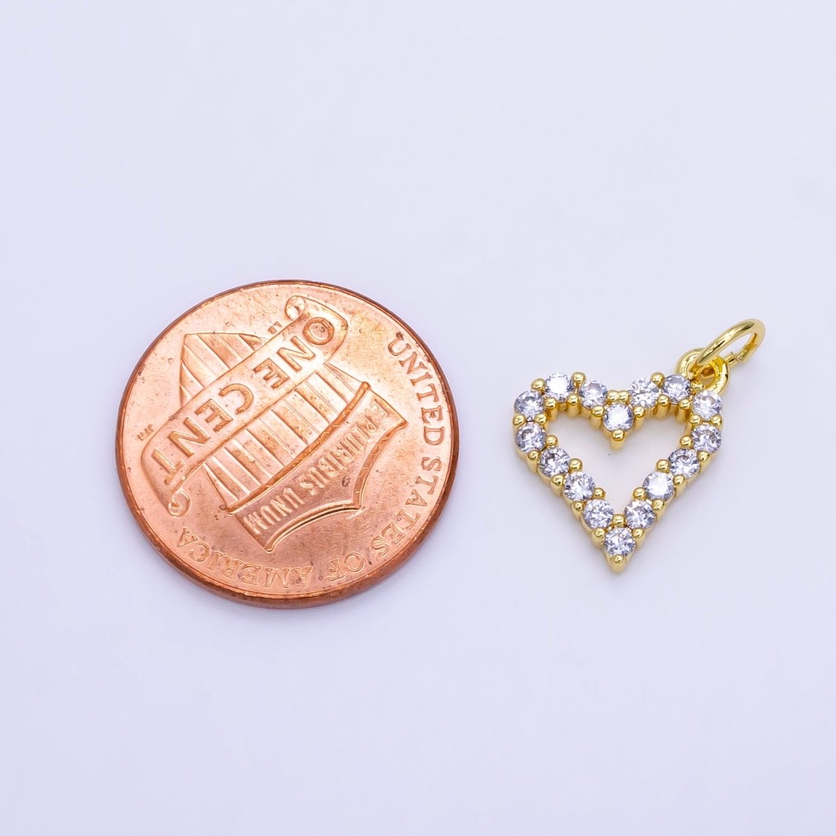 24K Gold Filled 12mm Micro Paved CZ Open Heart Charm | D163