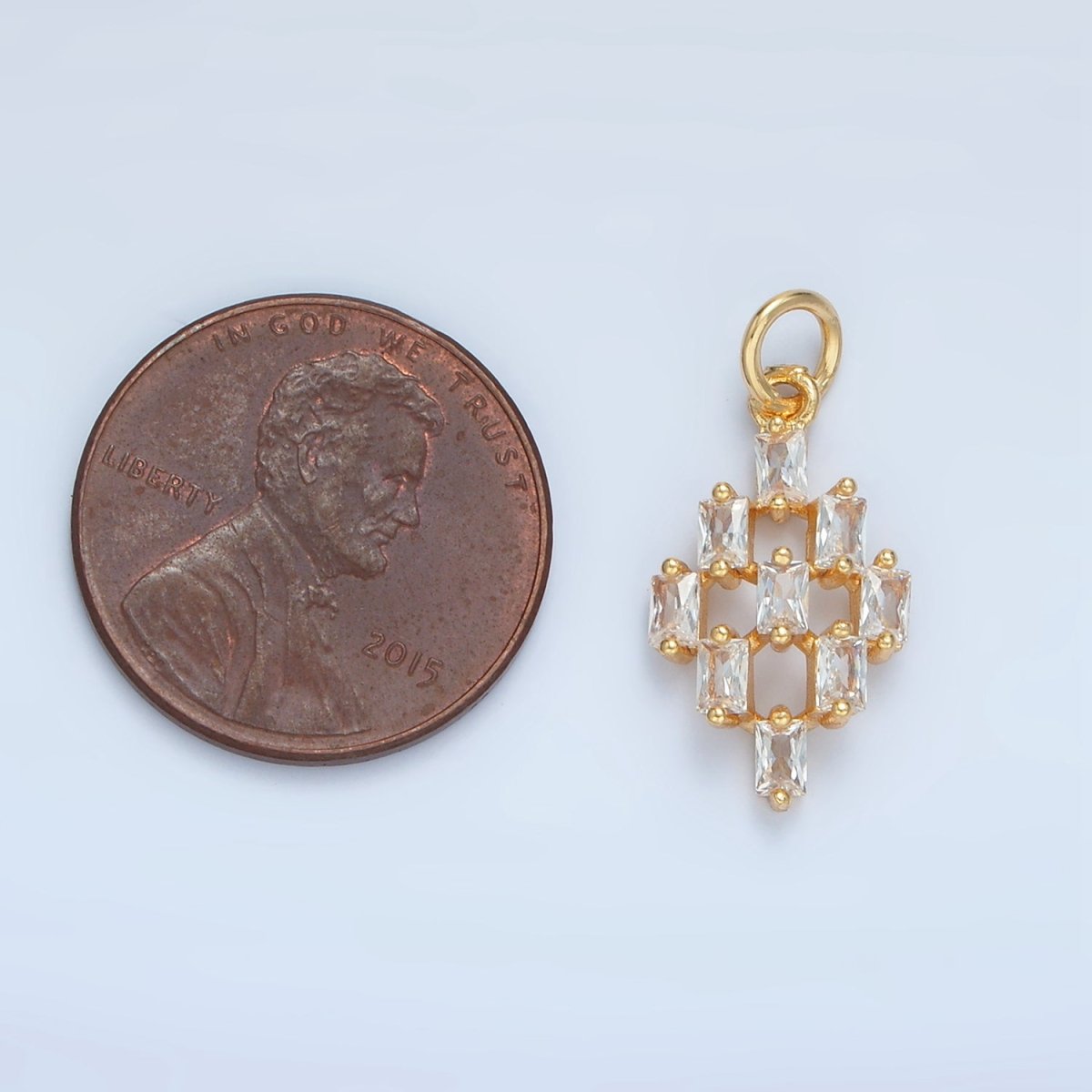 24K Gold Filled 15mm Clear CZ Baguette Geometric Checkered Open Charm | X290