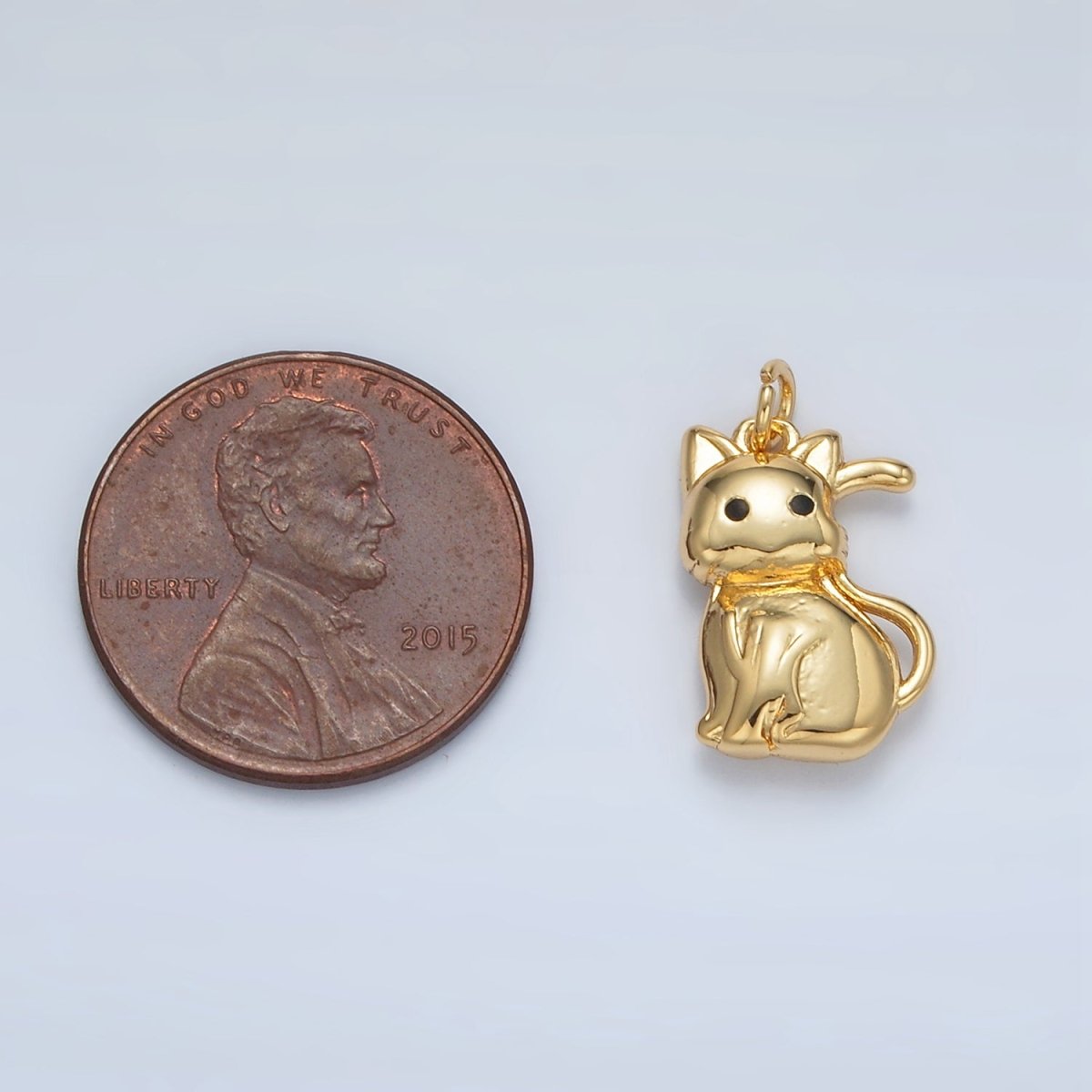 24K Gold Filled 15mm Mini Puffed Cat Kitty Pet Charm | AC166