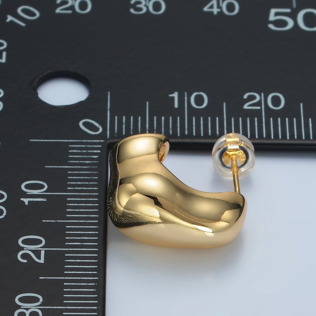 24K Gold Filled 18mm Abstract Dome J-Shaped Hoop Earrings | AD661