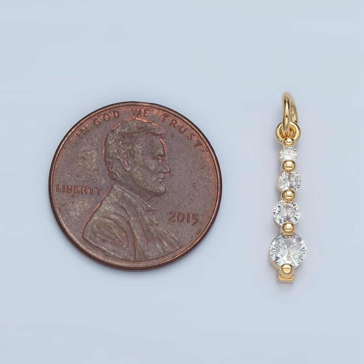 24K Gold Filled 18mm Clear CZ Linear Drop Charm | E915