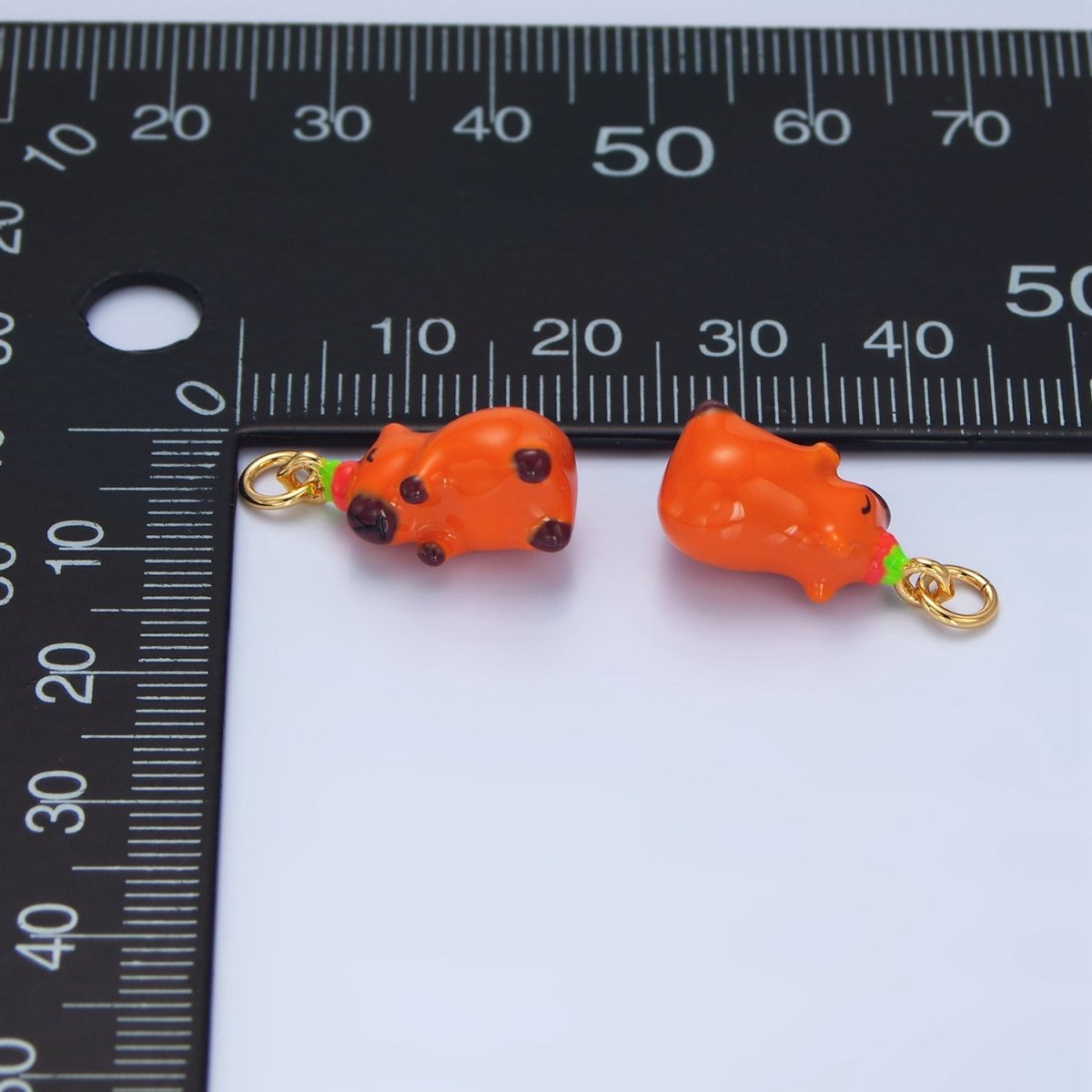 24K Gold Filled 18mm Glass Happy Capybara with Tomato Fruit Charm | X578