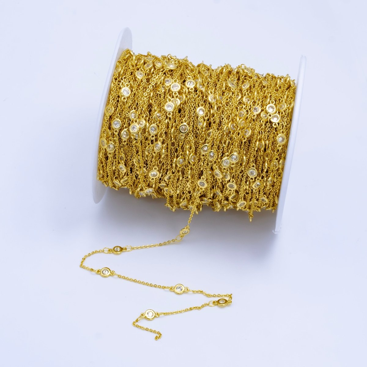 24K Gold Filled 19mm Spaced CZ Bezel Satellite Chain by Yard | Roll-1532