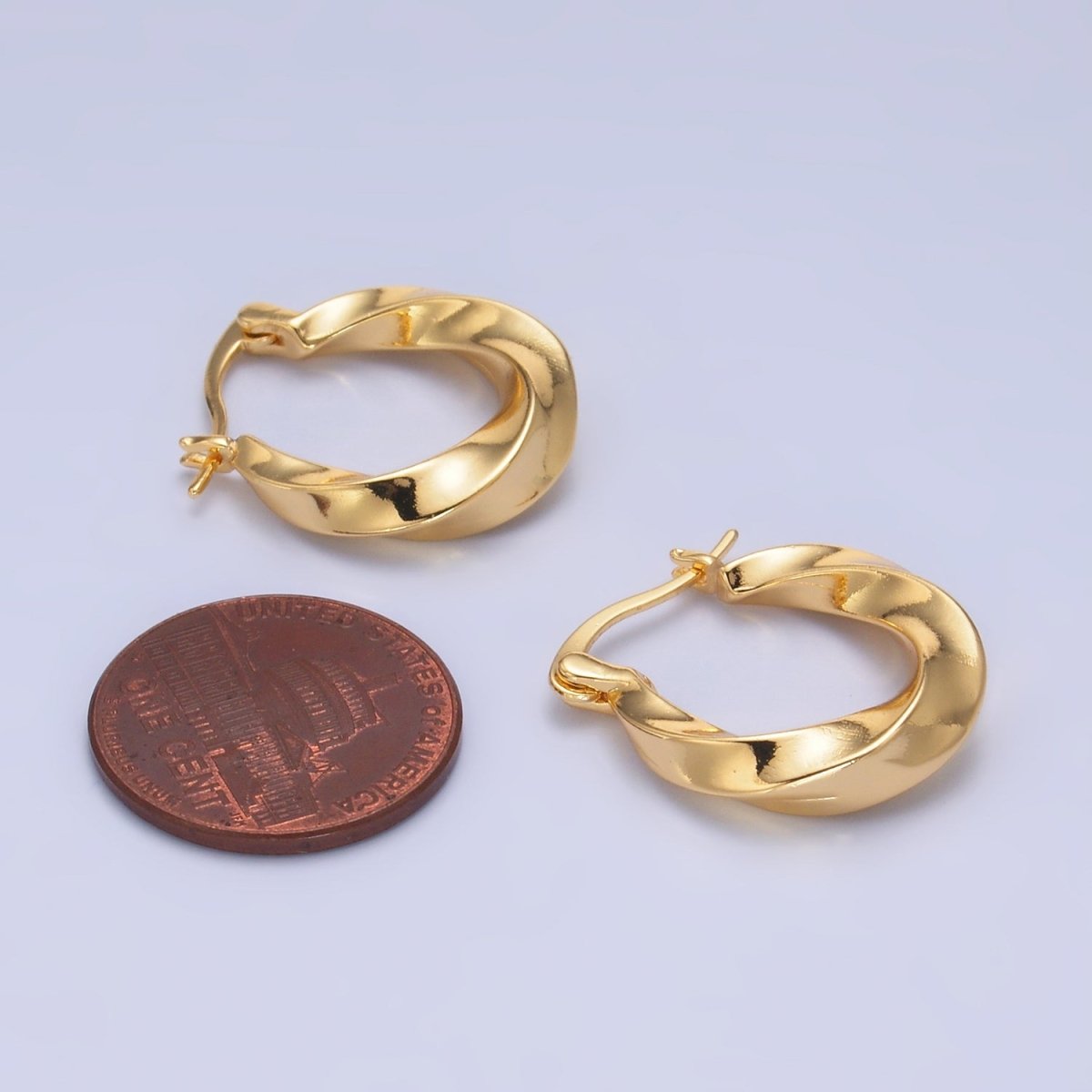 24K Gold Filled 20mm Edged Twist Latch Hoop Earrings | AB602