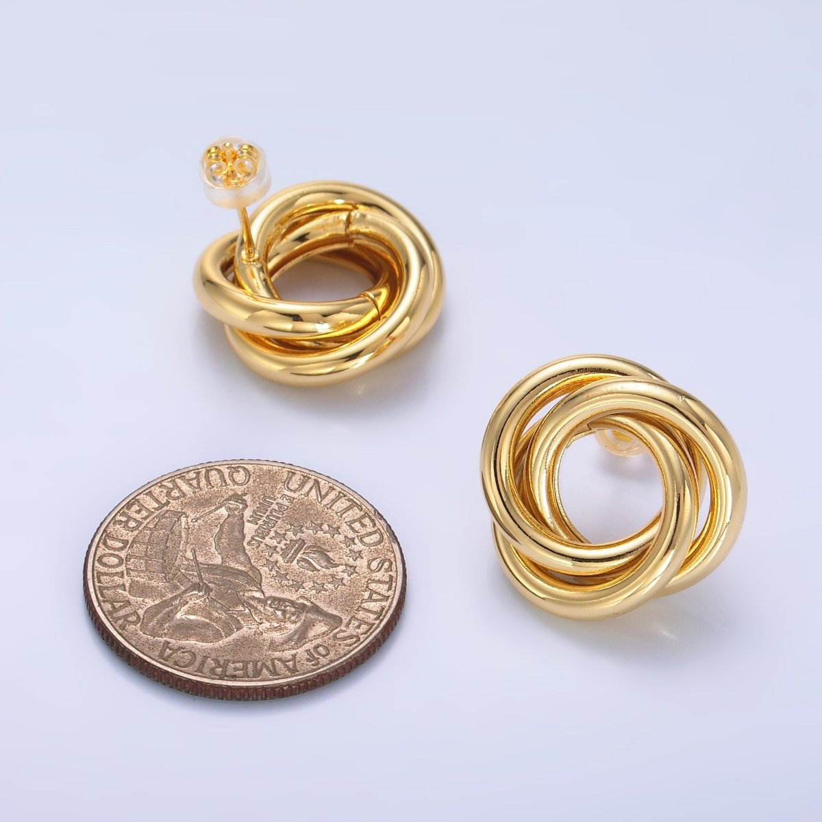 24K Gold Filled 20mm Geometric Circular Knot Stud Earrings in Gold & Silver | AB706 AB707